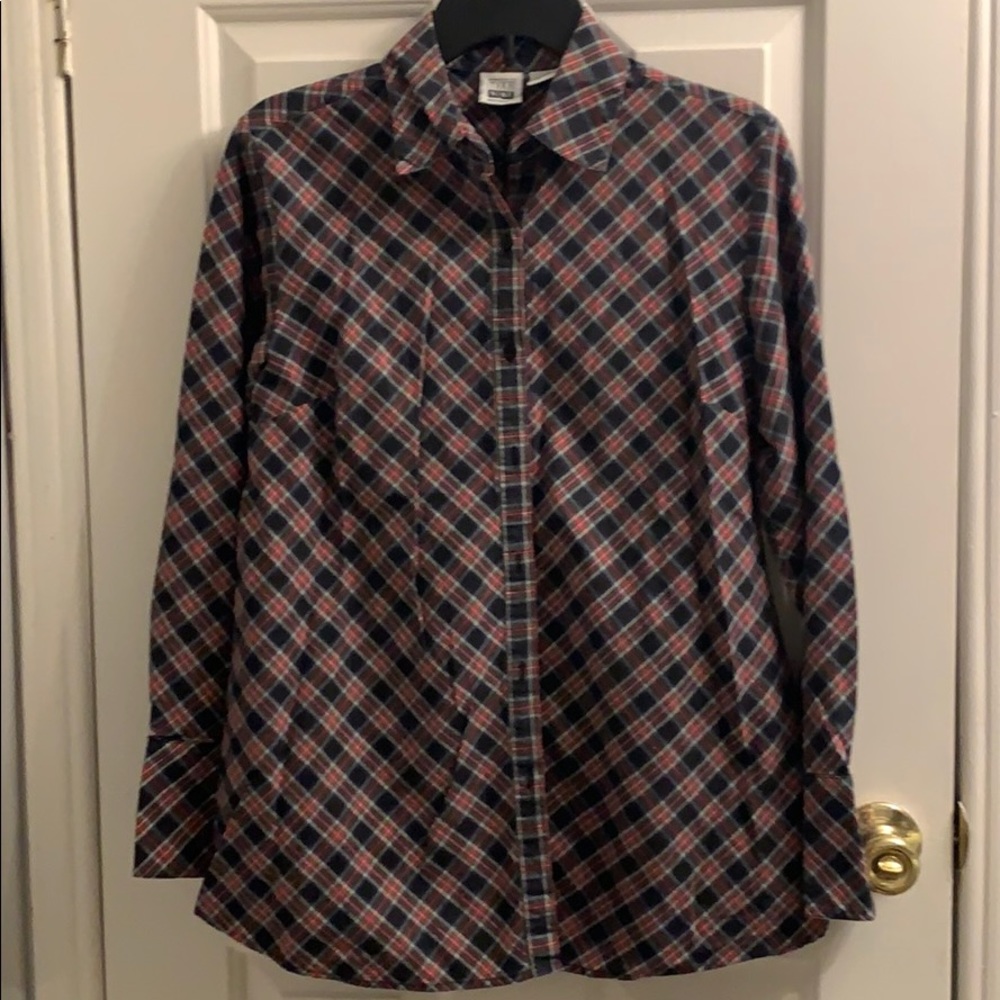 Take nine maternity red plaid button down small